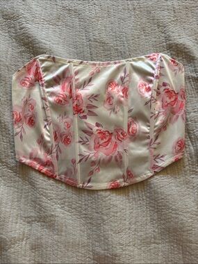 Floral Satin Corset Top - Pink Rose